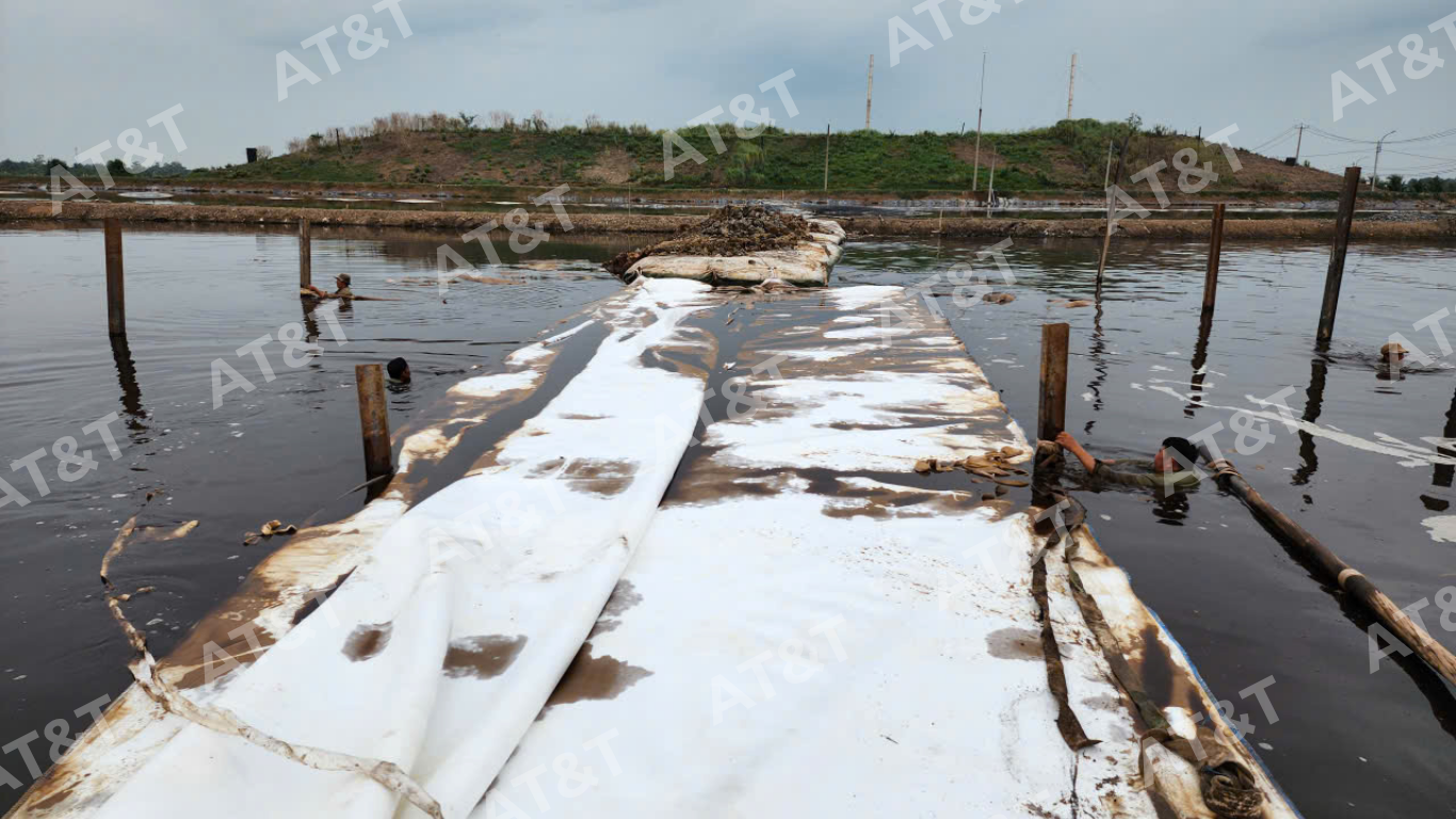 Hình ảnh thi công ống geotube tại dự án Hồ Sinh Học Vĩnh Long