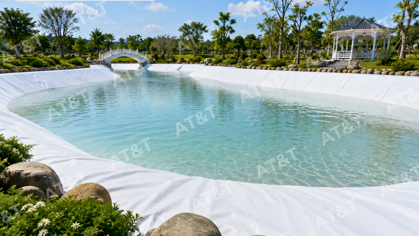 Màng HDPE màu trắng cho hồ cảnh quan thi công hoàn thiện